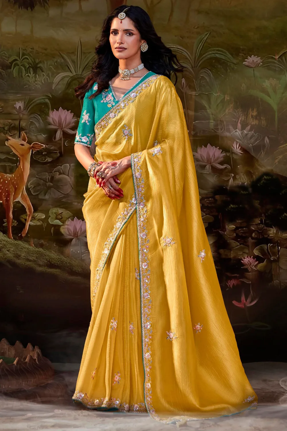 Radiant Golden Fancy Fabric Party Wear Saree Set Radiant Golden Fancy Fabric Party Wear Saree Set