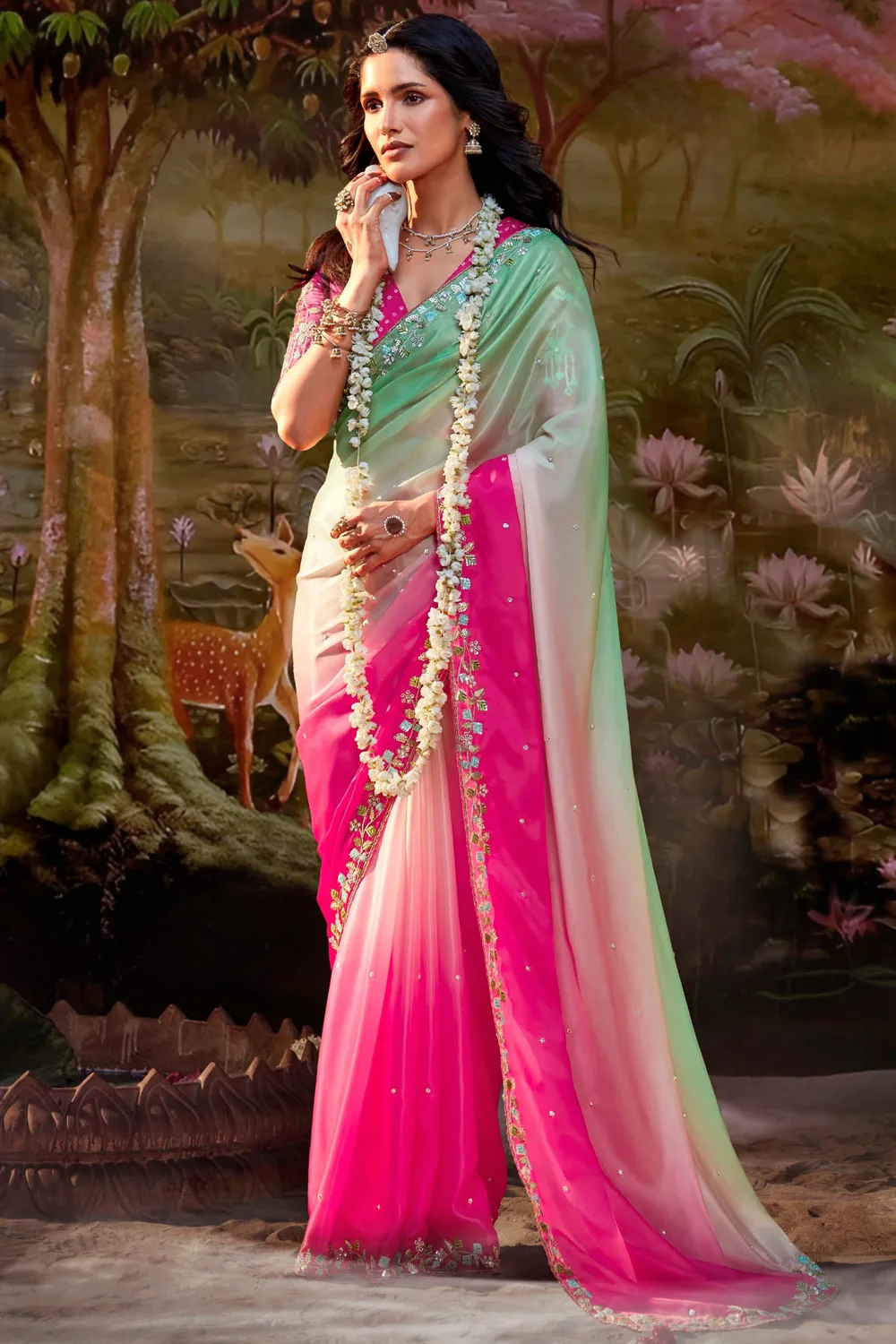 Vibrant Deep Pink Fancy Fabric Party Wear Saree Set Vibrant Deep Pink Fancy Fabric Party Wear Saree Set