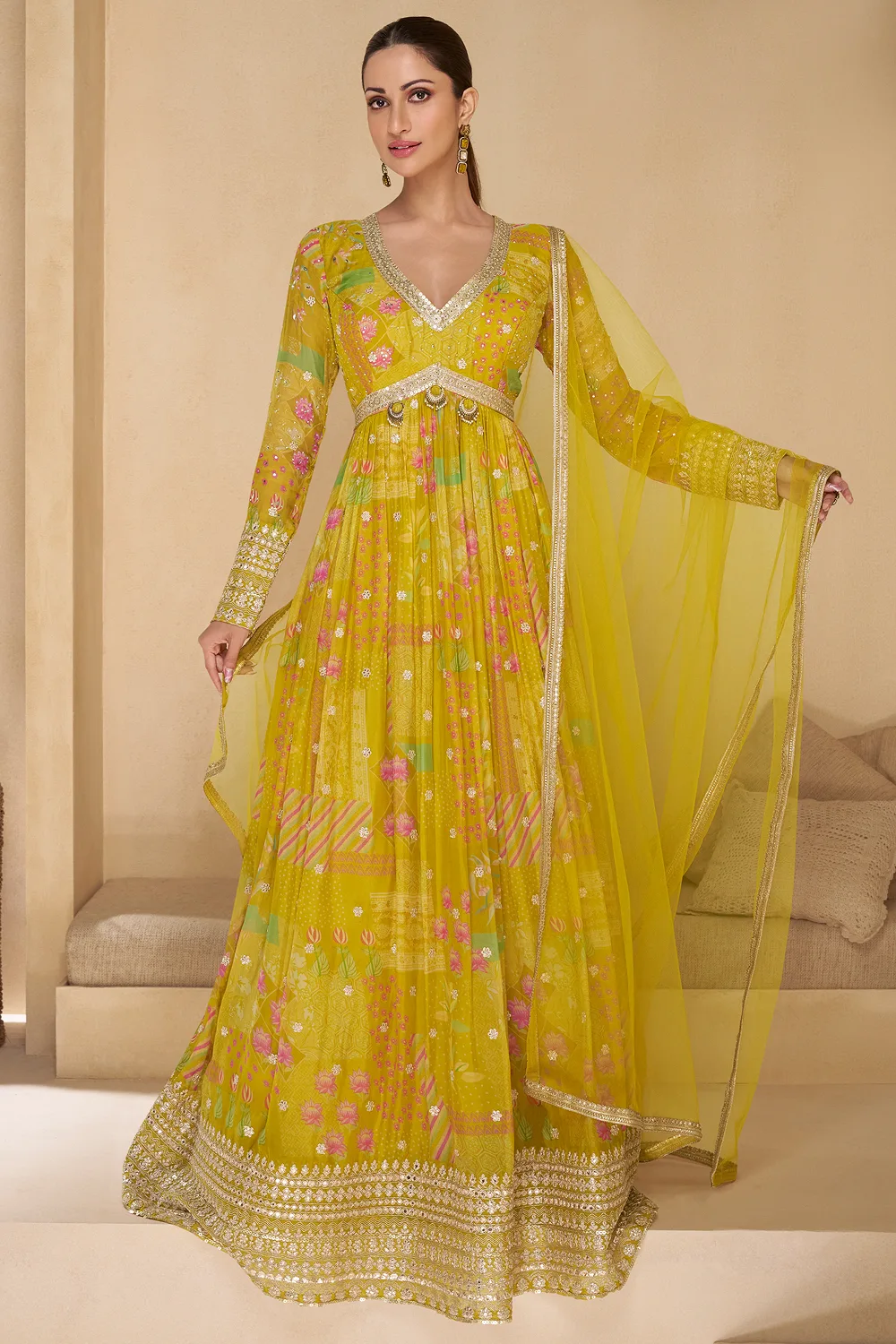 golden net dress design Gold Net Embroidered Gown