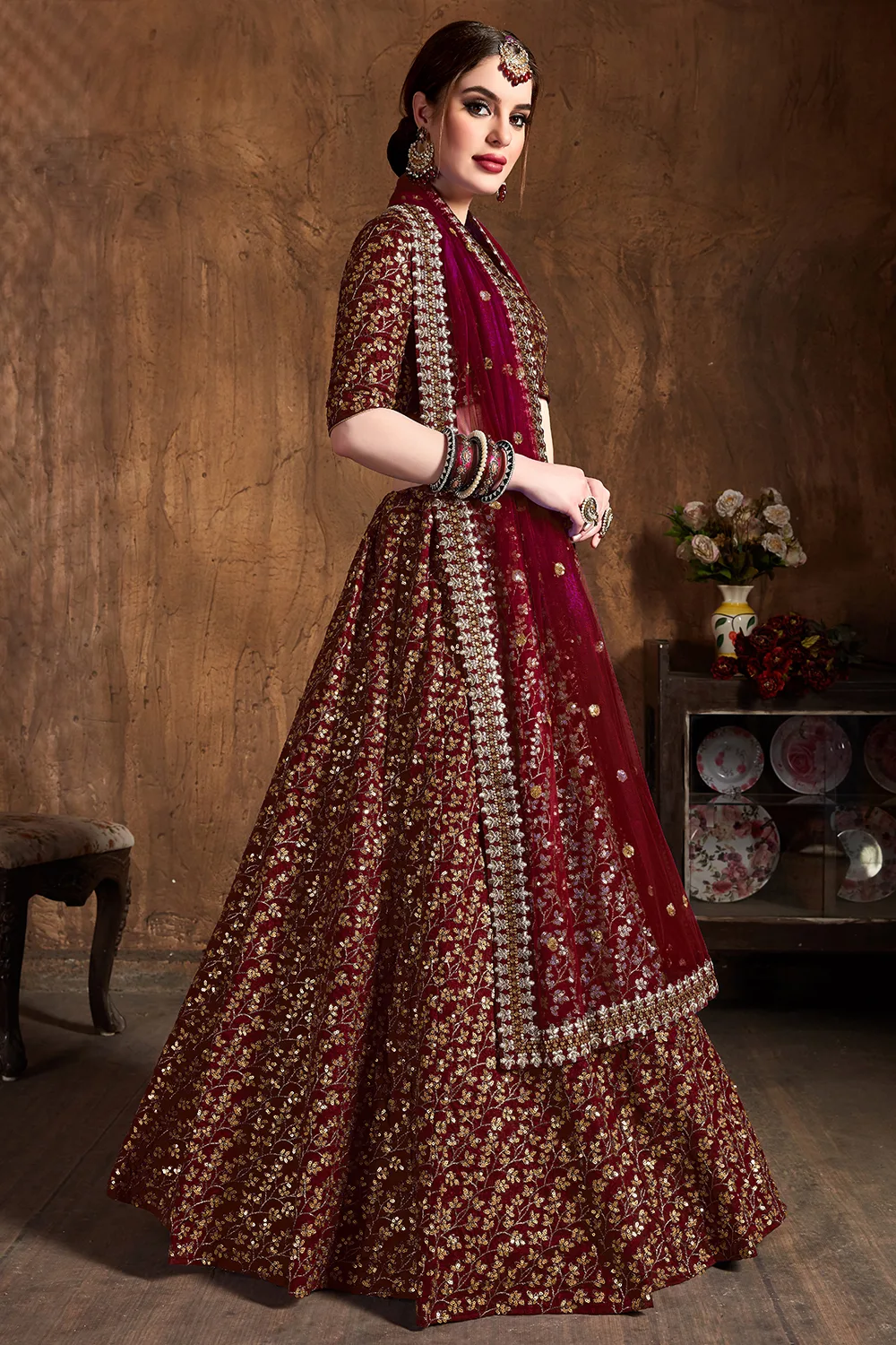 Gorgeous Maroon Raw Silk Lehenga Choli with Delicate Soft Net Dupatta Gorgeous Maroon Raw Silk Lehenga Choli with Delicate Soft Net Dupatta