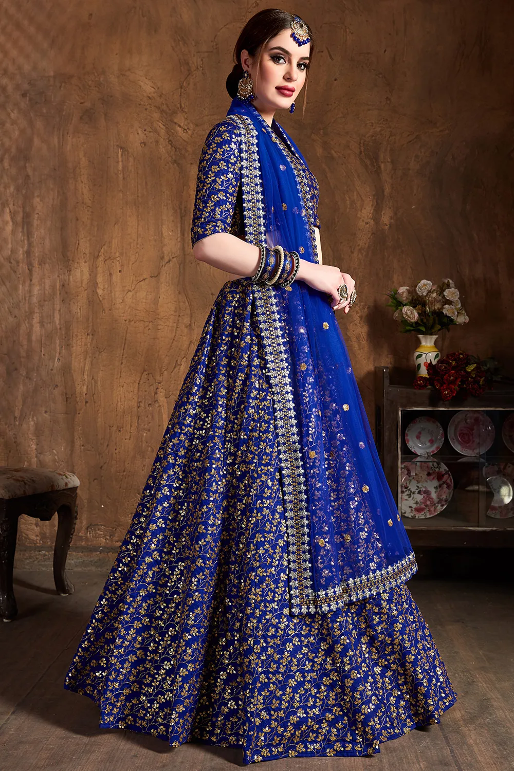 Royal Blue Bridal Lehenga Choli with Intricate Zari and Sequins Embroidery Royal Blue Bridal Lehenga Choli with Intricate Zari and Sequins Embroidery