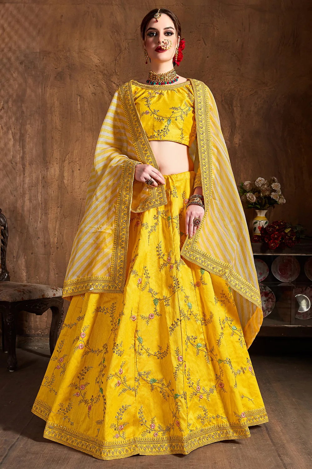 Enchanting Yellow Wedding Lehenga Choli with Zari, Sequins, Thread, and Dori Embroidery Enchanting Yellow Wedding Lehenga Choli with Zari, Sequins, Thread, and Dori Embroidery