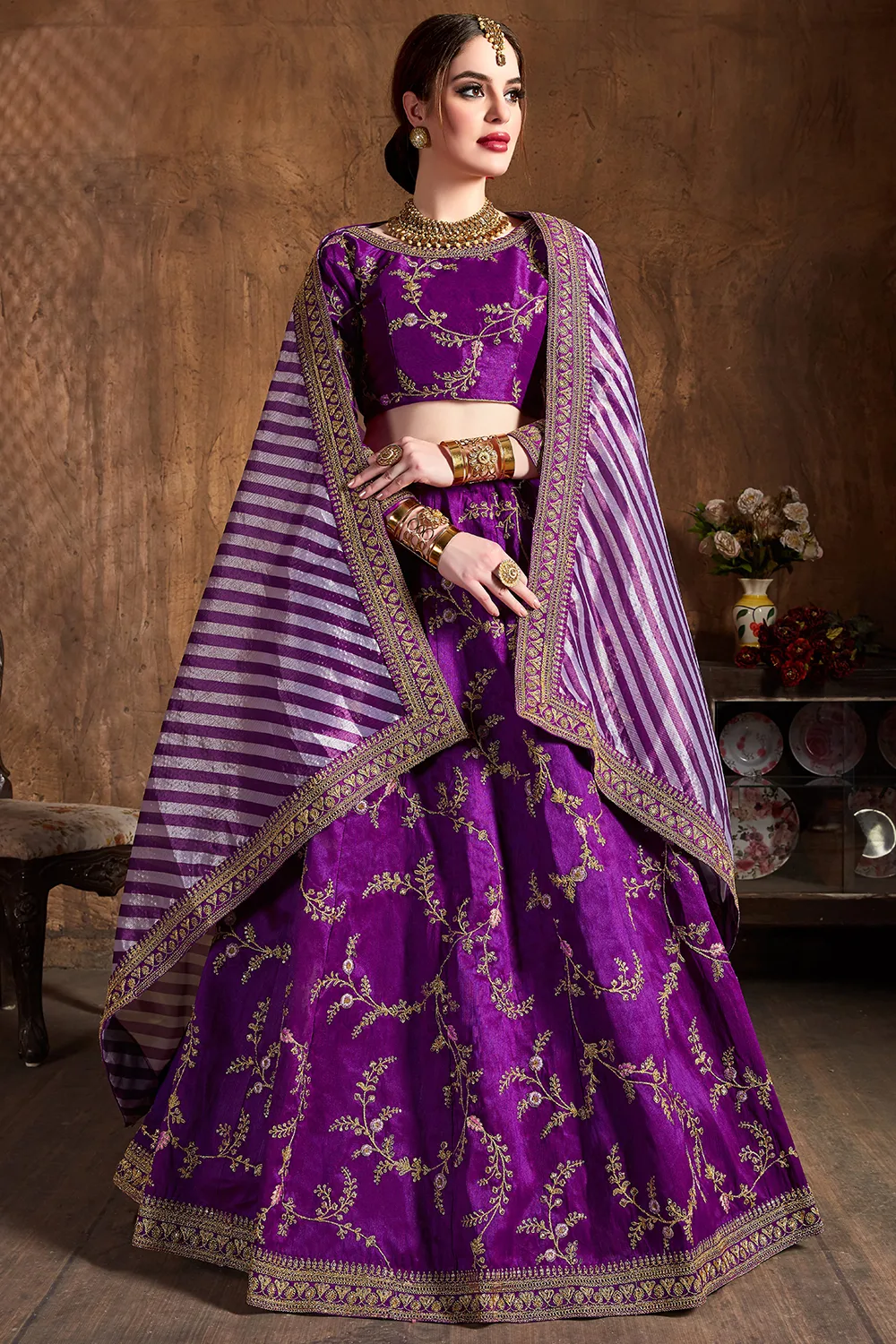 Regal Purple Wedding Lehenga Choli with Zari, Sequins, Thread, and Dori Embroidery Regal Purple Wedding Lehenga Choli with Zari, Sequins, Thread, and Dori Embroidery