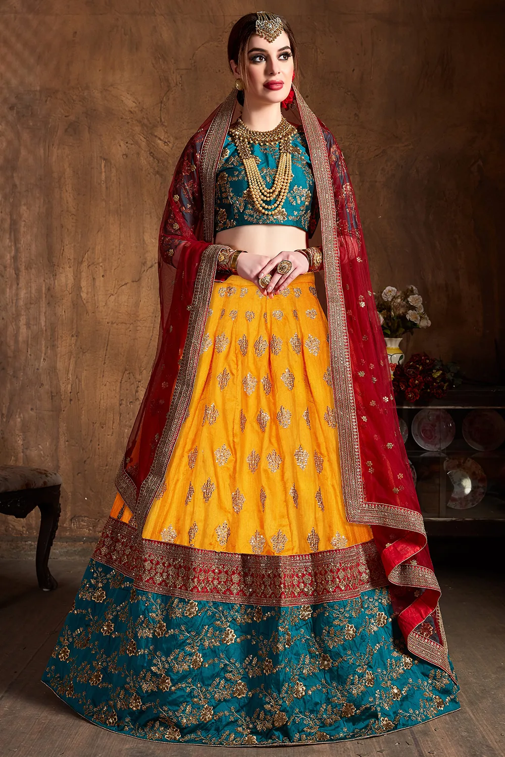 Radiant Yellow Wedding Lehenga Choli with Zari, Sequins, and Dori Embroidery Radiant Yellow Wedding Lehenga Choli with Zari, Sequins, and Dori Embroidery