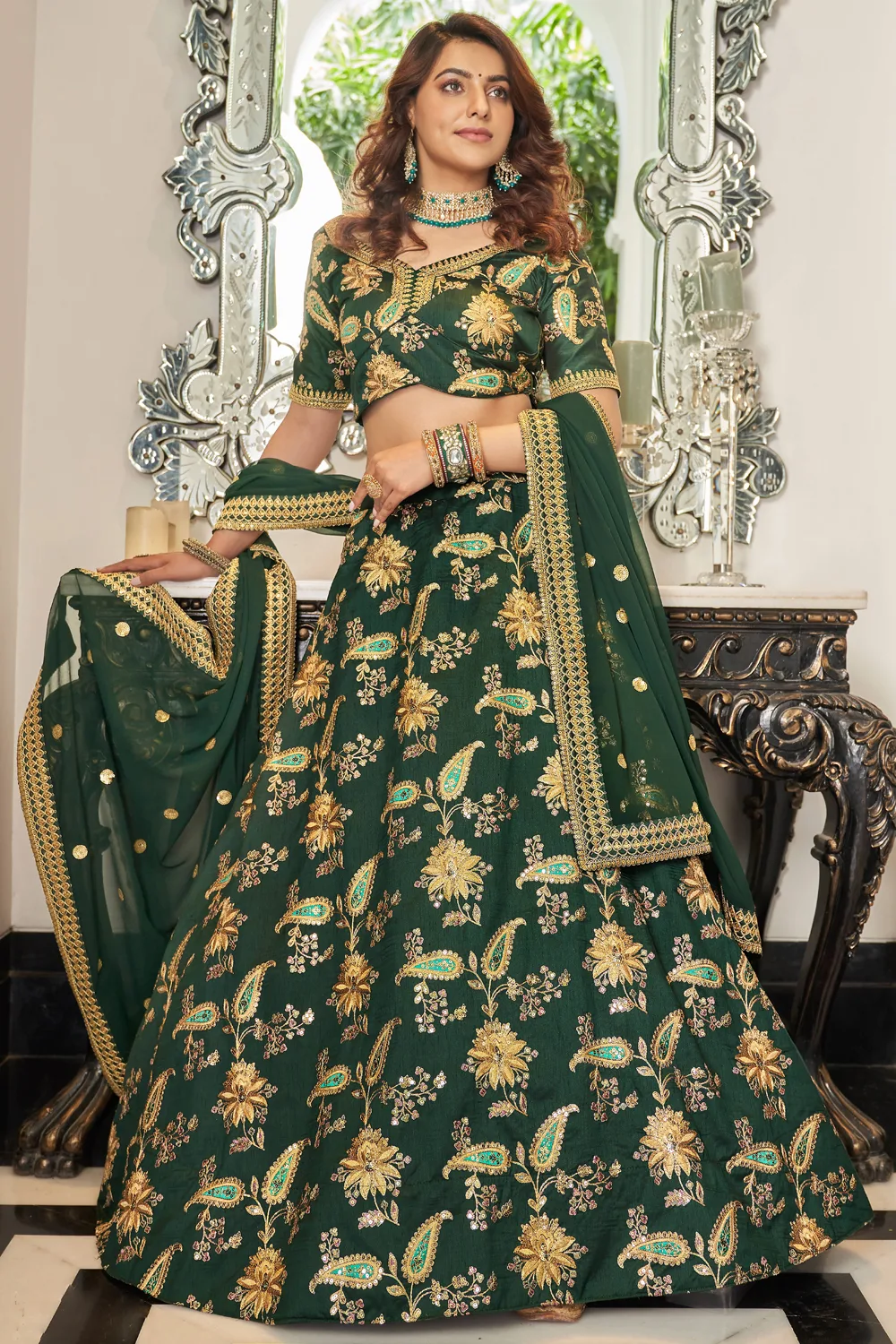 Elegant Green Art Silk Bridal Lehenga Set with Georgette Dupatta Elegant Green Art Silk Bridal Lehenga Set with Georgette Dupatta