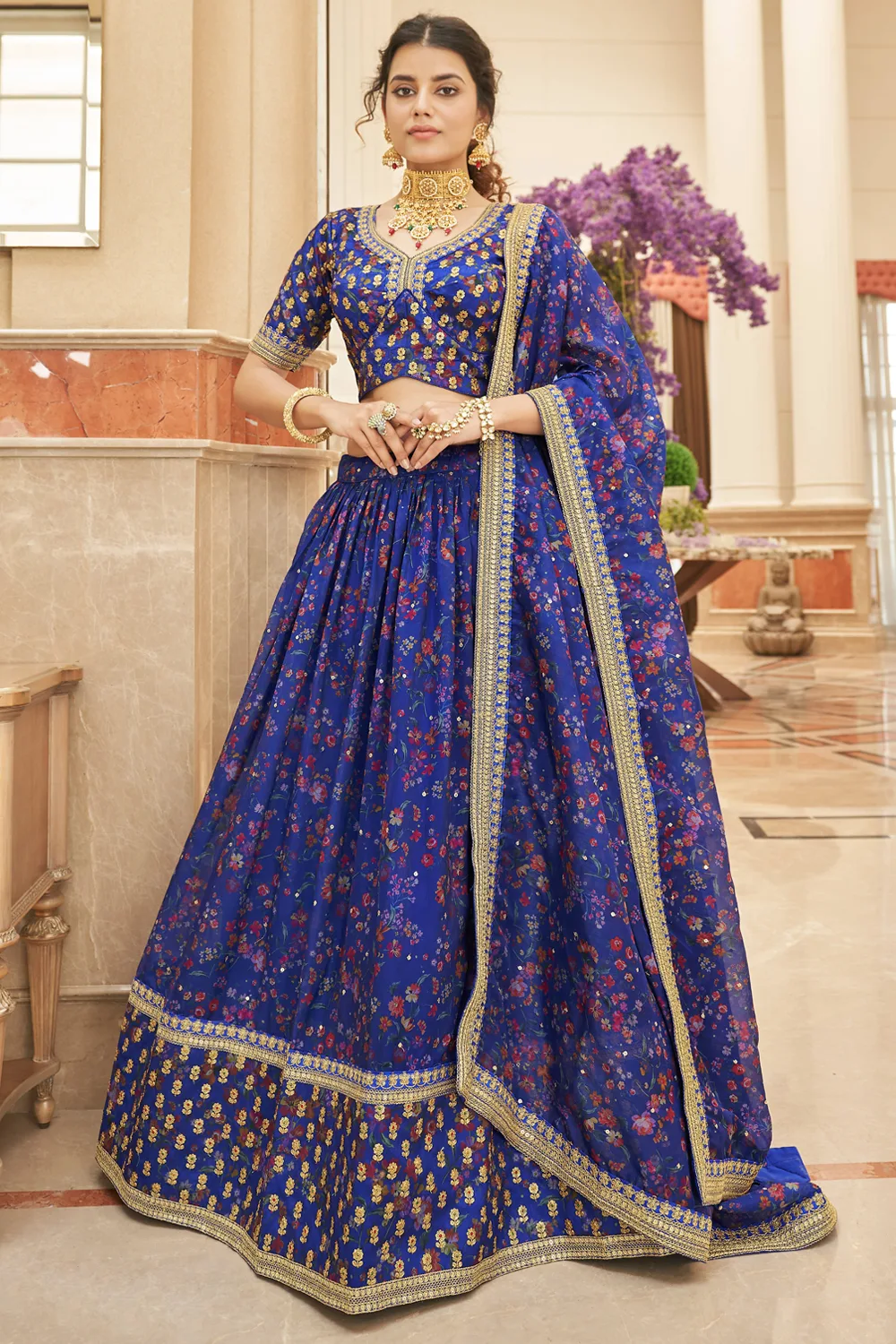 Sophisticated Blue Art Silk and Organza Bridal Lehenga Set Sophisticated Blue Art Silk and Organza Bridal Lehenga Set