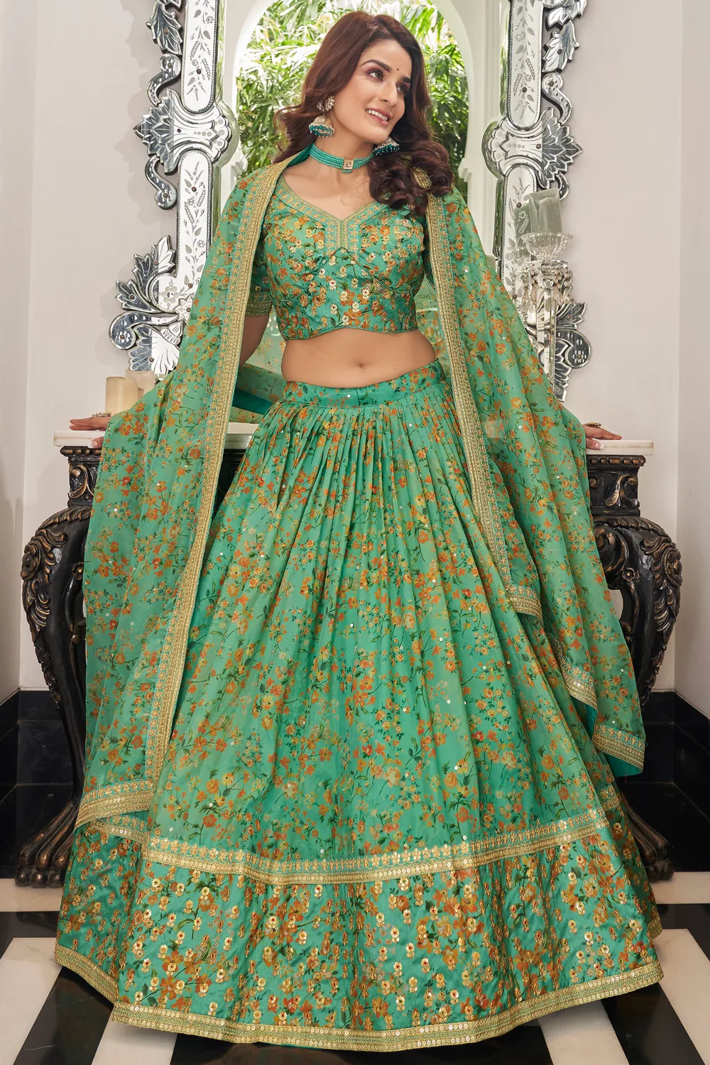 Pista Green Art Silk and Organza Bridal Lehenga Set Pista Green Art Silk and Organza Bridal Lehenga Set