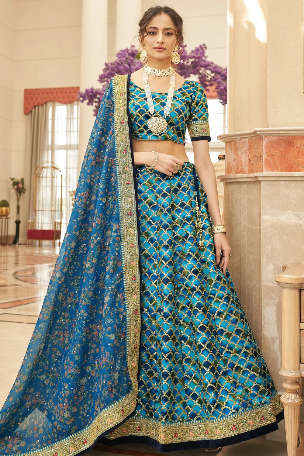 Elegant Blue Art Silk Bridal Lehenga Set with Organza Dupatta Elegant Blue Art Silk Bridal Lehenga Set with Organza Dupatta