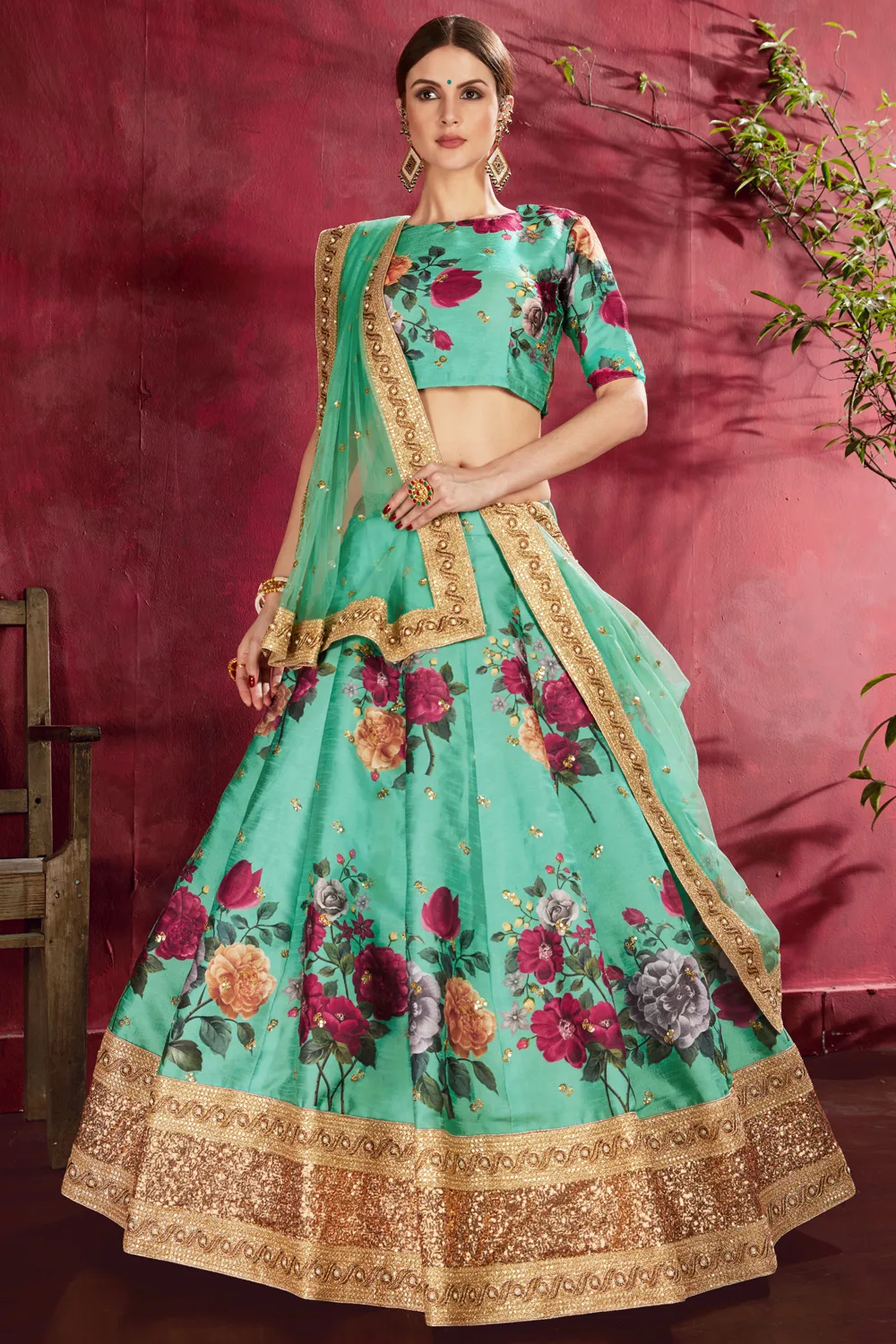 Elegant Floral Green Lehenga Choli with Exquisite Embroidery and Soft Net Dupatta Elegant Floral Green Lehenga Choli with Exquisite Embroidery and Soft Net Dupatta
