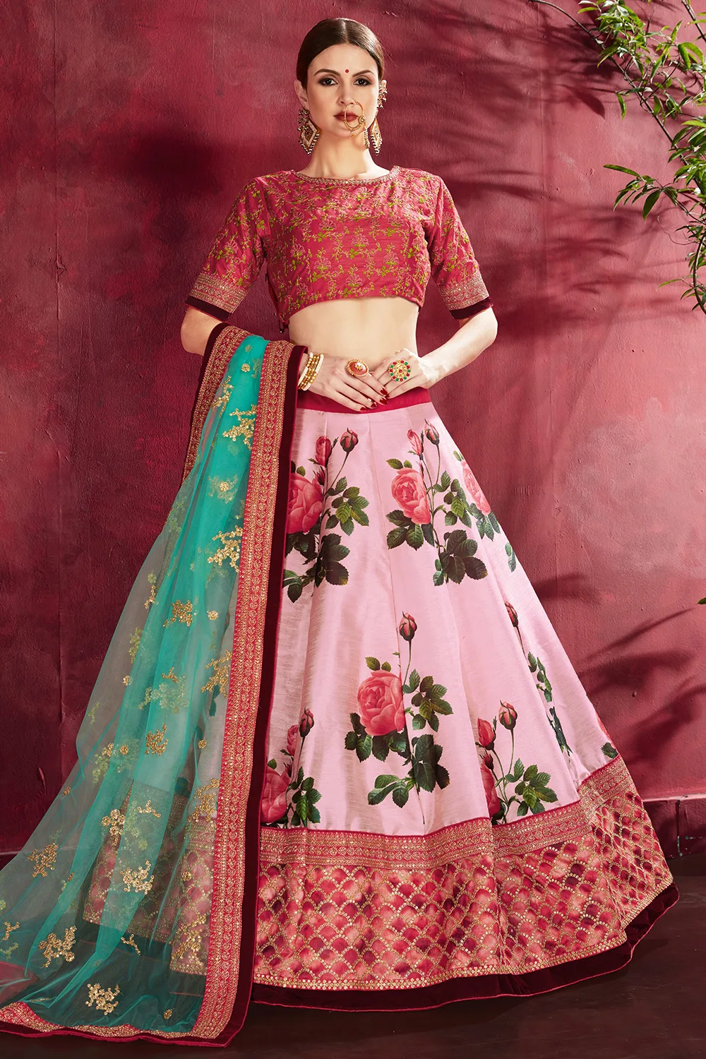 Enchanting Rose Pink Floral Lehenga Choli with Exquisite Banglori Silk and Soft Net Dupatta Enchanting Rose Pink Floral Lehenga Choli with Exquisite Banglori Silk and Soft Net Dupatta
