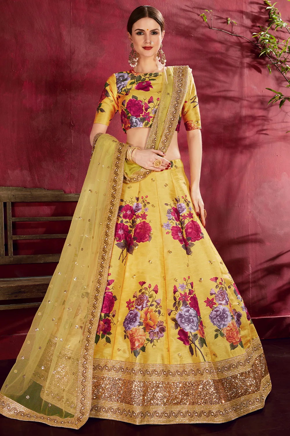 Radiant Yellow Floral Lehenga Choli with Intricate Embroidery and Soft Net Dupatta Radiant Yellow Floral Lehenga Choli with Intricate Embroidery and Soft Net Dupatta
