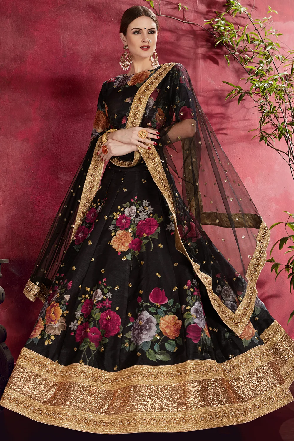 Elegant Black Floral Lehenga Choli with Exquisite Embroidery and Soft Net Dupatta Elegant Black Floral Lehenga Choli with Exquisite Embroidery and Soft Net Dupatta
