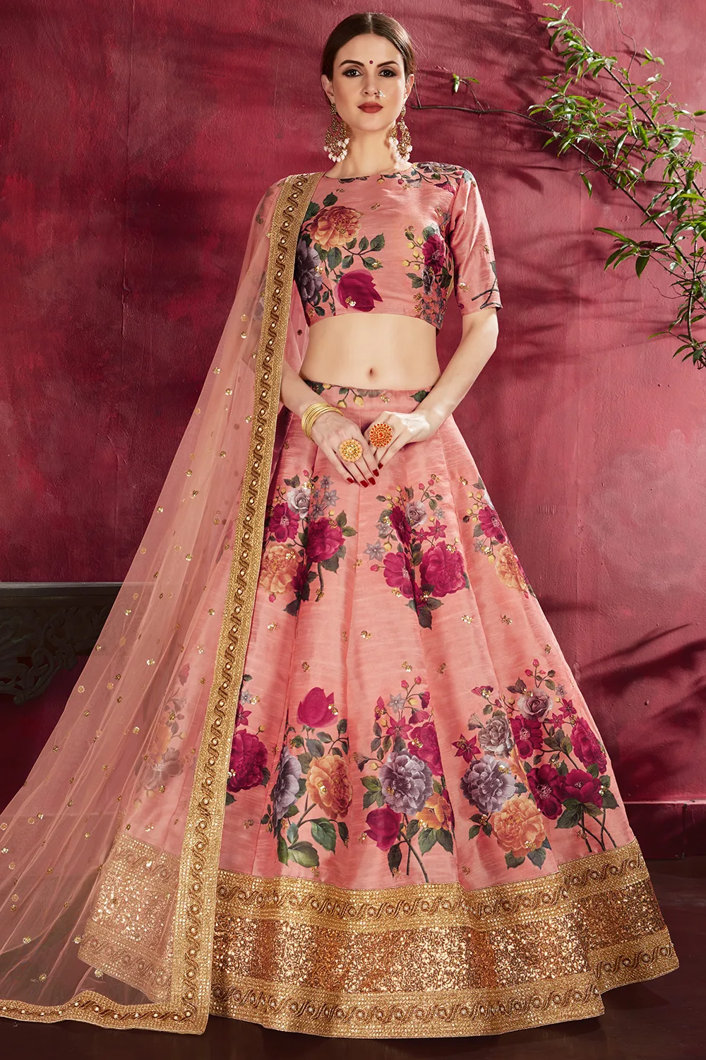 Graceful Peach Floral Lehenga Choli with Intricate Embroidery and Soft Net Dupatta Graceful Peach Floral Lehenga Choli with Intricate Embroidery and Soft Net Dupatta