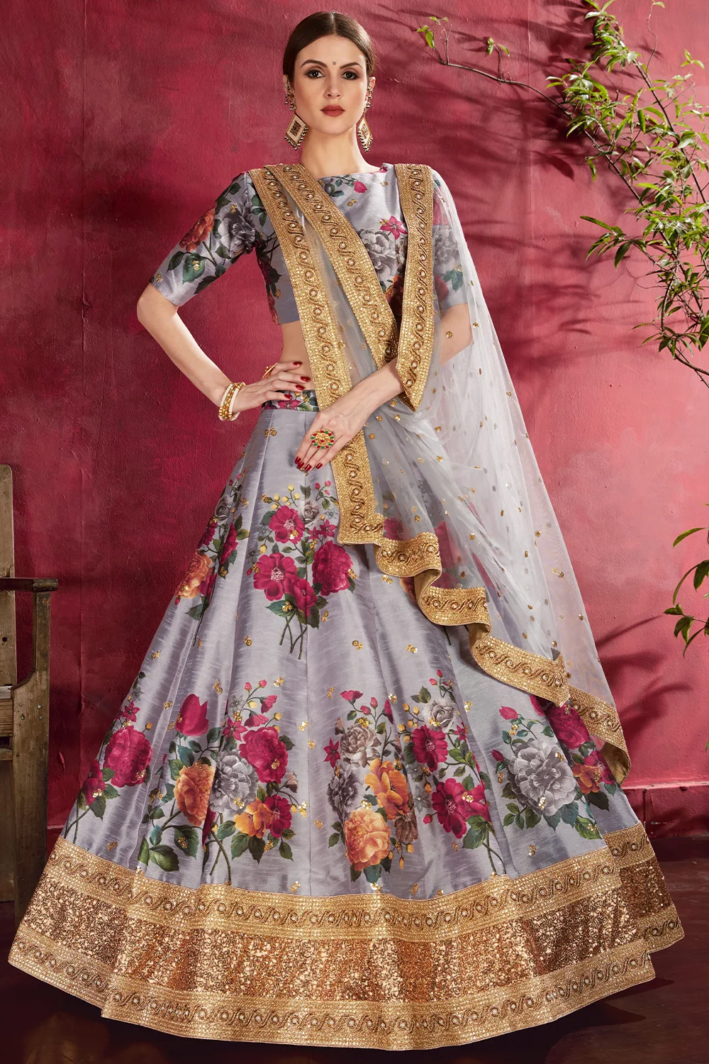 Stunning Grey Floral Lehenga Choli with Exquisite Embroidery and Soft Net Dupatta Stunning Grey Floral Lehenga Choli with Exquisite Embroidery and Soft Net Dupatta
