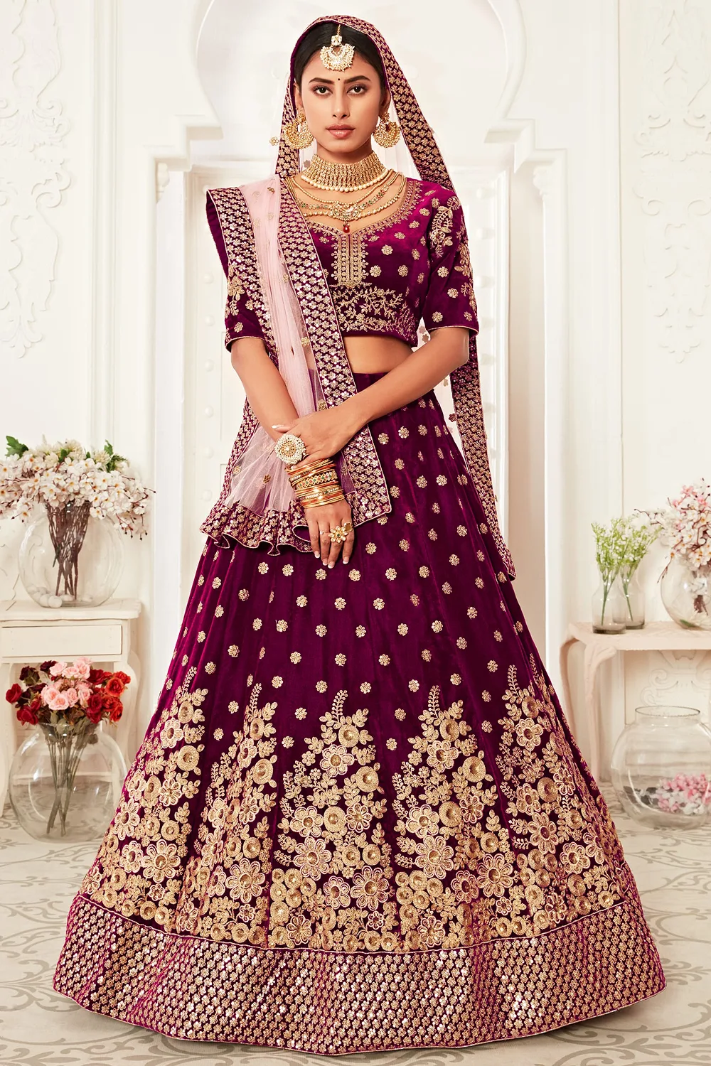 Majestic Purple Velvet Bridal Lehenga Choli with Intricate Embroidery Majestic Purple Velvet Bridal Lehenga Choli with Intricate Embroidery