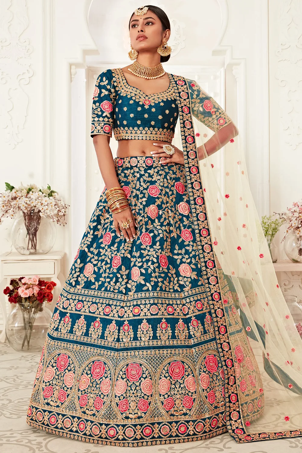Royal Blue Slub Silk Bridal Lehenga Choli with Exquisite Embroidery Royal Blue Slub Silk Bridal Lehenga Choli with Exquisite Embroidery