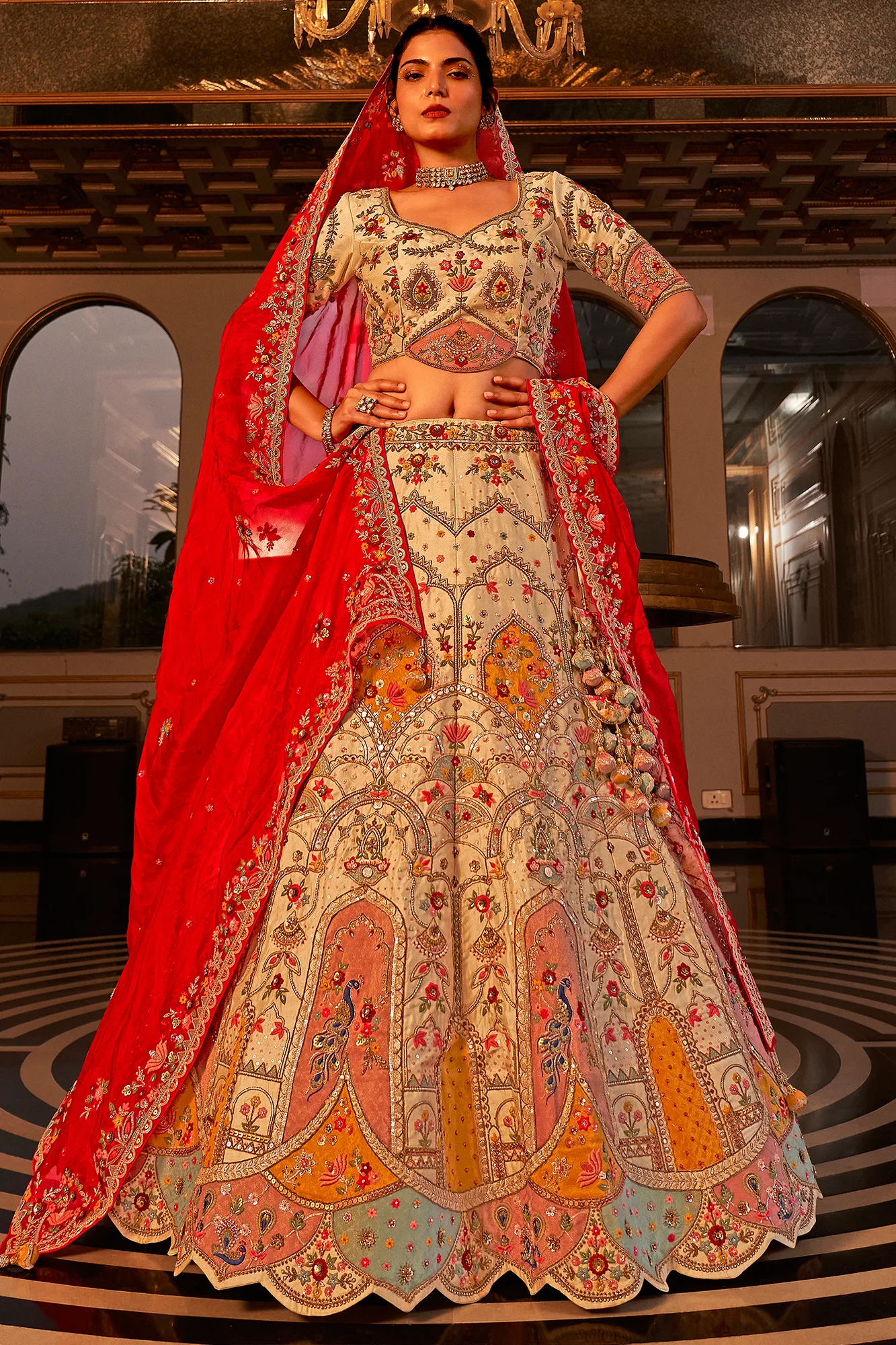 Luxurious Cream Raw Silk Lehenga Choli with Viscose Organza Dupatta – Intricate Embroidery and Zardosi Detailing Luxurious Cream Raw Silk Lehenga Choli with Viscose Organza Dupatta – Intricate Embroidery and Zardosi Detailing