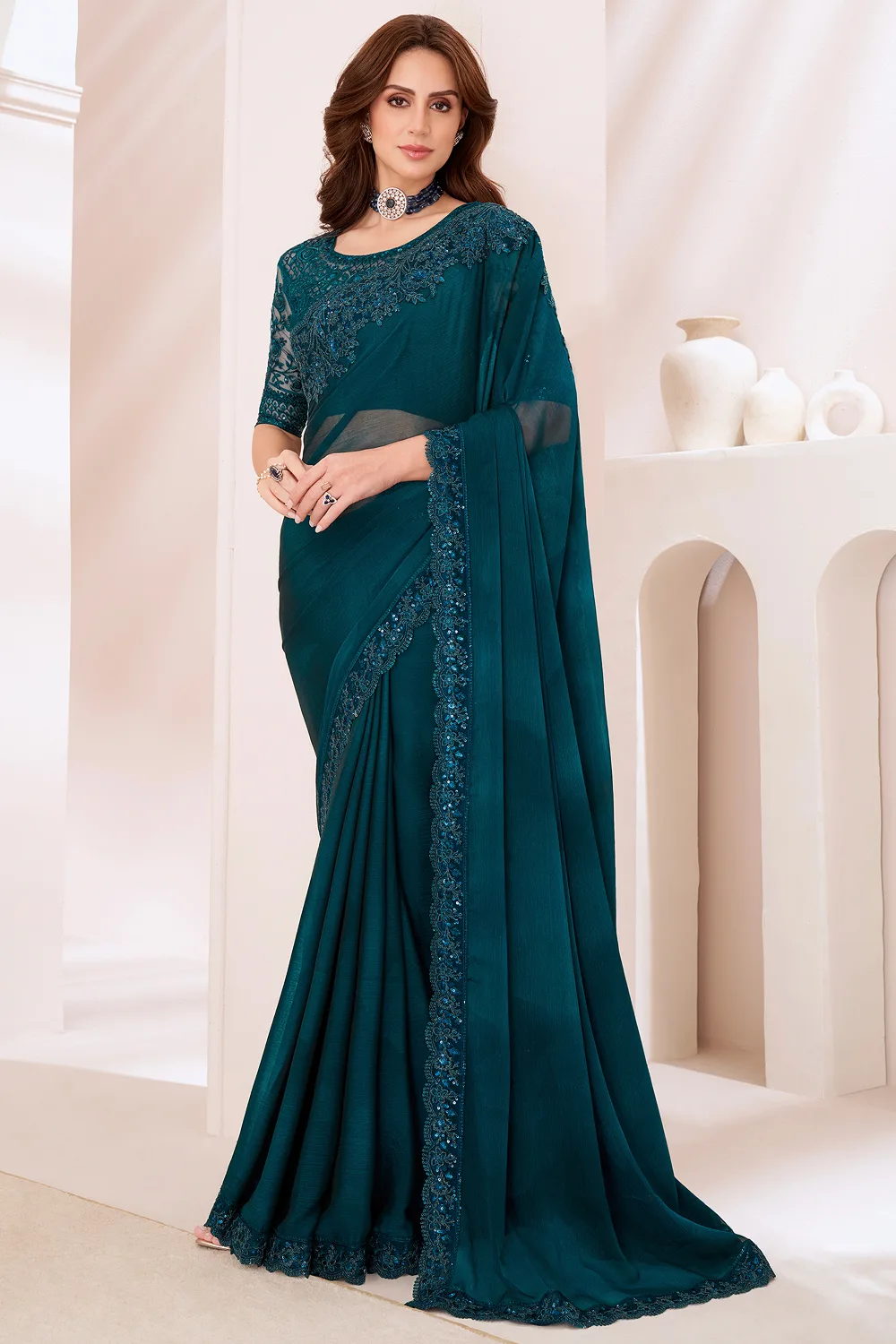 Graceful Morpeach Shaded Chiffon Saree with Banglori Silk Blouse Graceful Morpeach Shaded Chiffon Saree with Banglori Silk Blouse