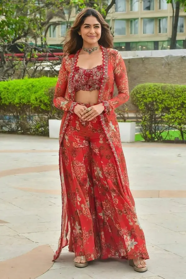 Red floral Indo Western dress for women