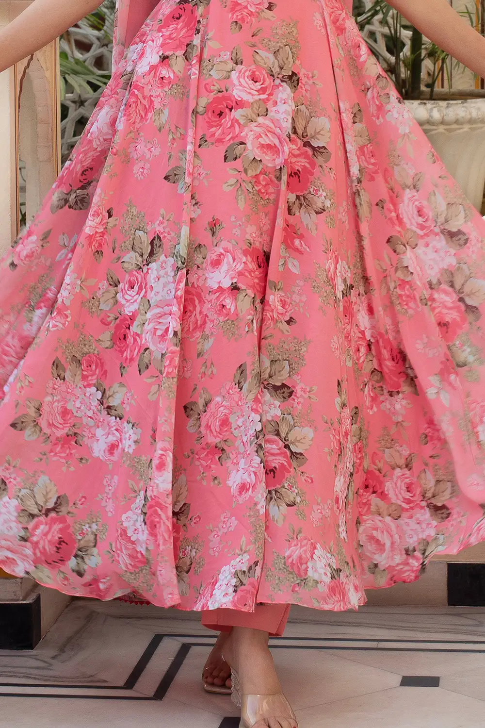 Full-Length Style Shot of Floral Anarkali Party Wear