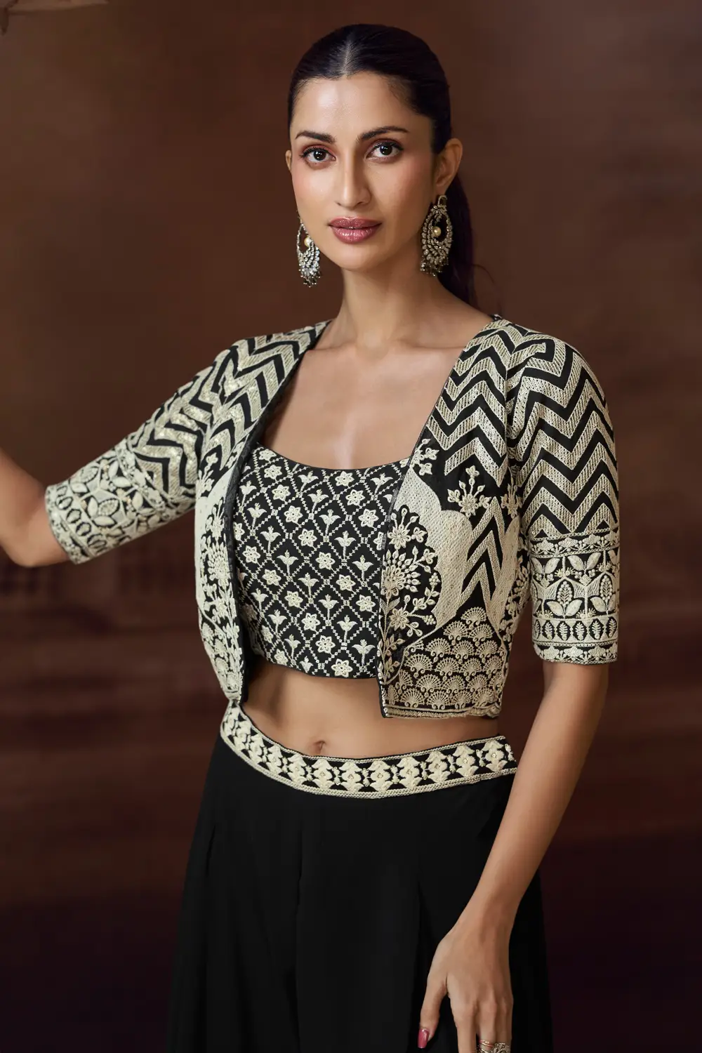 Close-up of Mirror Work on Black Embroidered Jacket