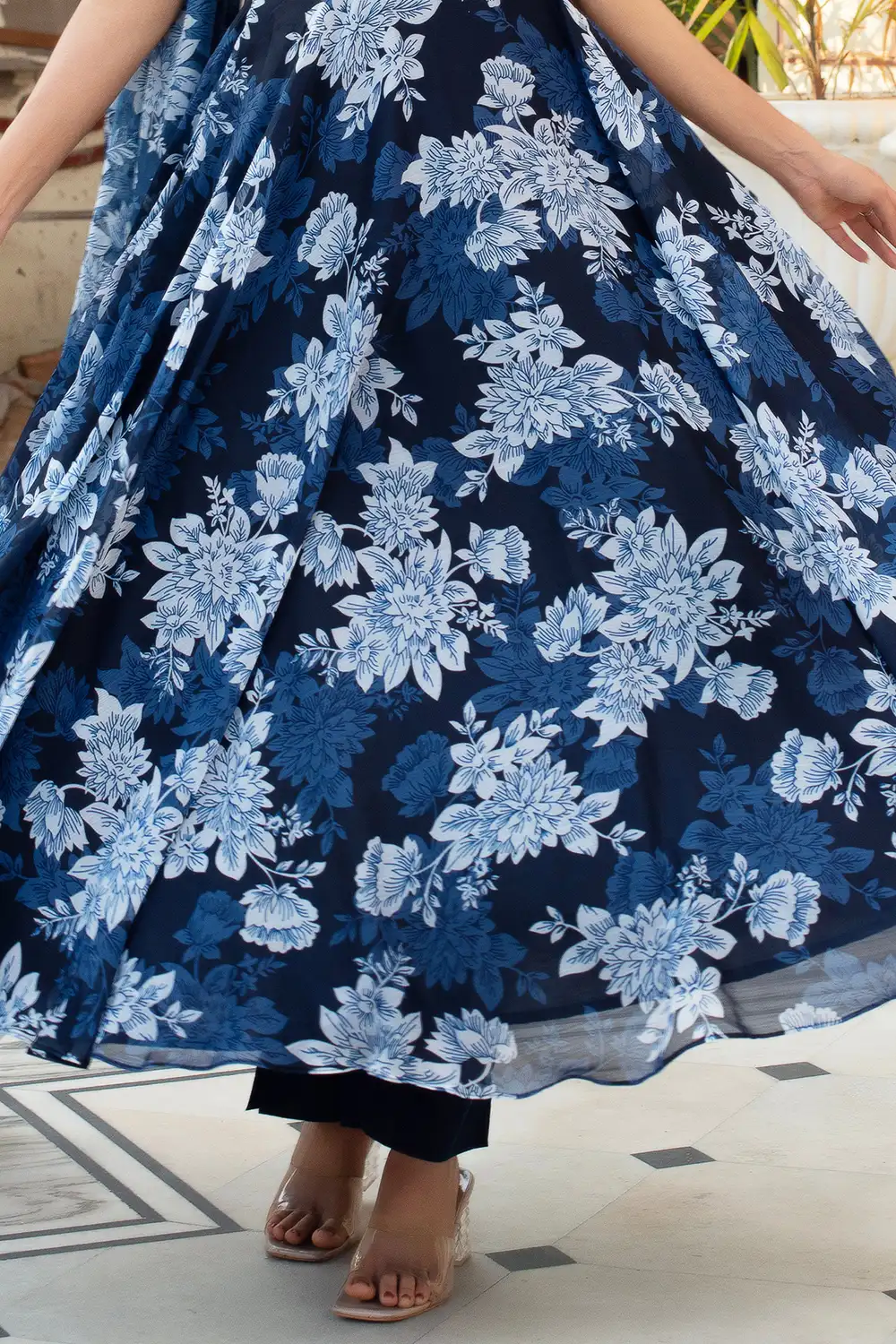 Full-Length Style Shot of Blue Anarkali Wedding Wear