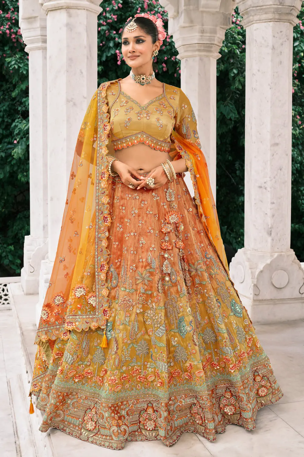 Orange Lehenga Choli worn by model for wedding inspiration