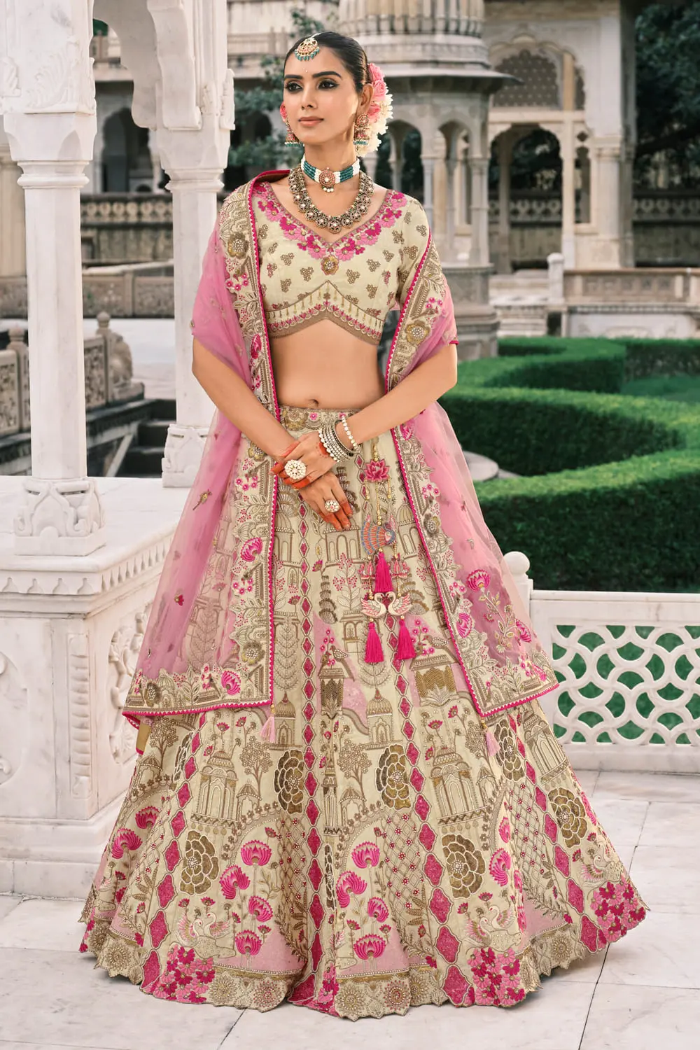 Royal Ivory & Blush Bridal Lehenga Set with Elaborate Stone Embroidery Royal Ivory & Blush Bridal Lehenga Set with Elaborate Stone Embroidery