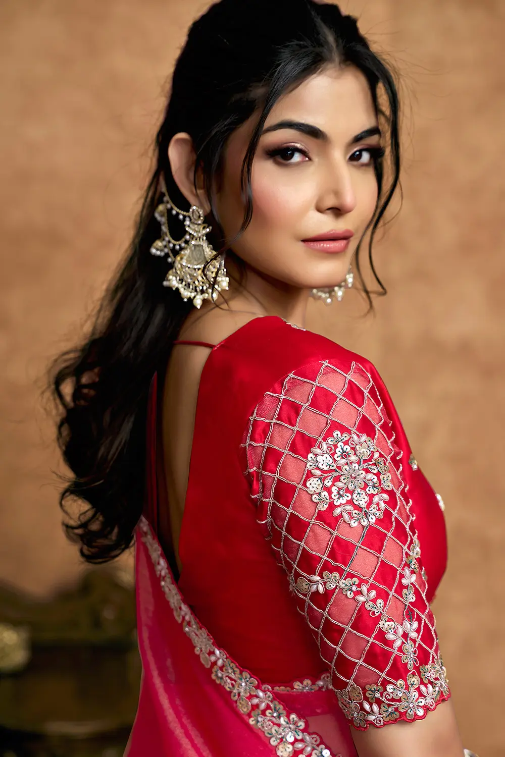Draped organza silk saree highlighting lightweight texture