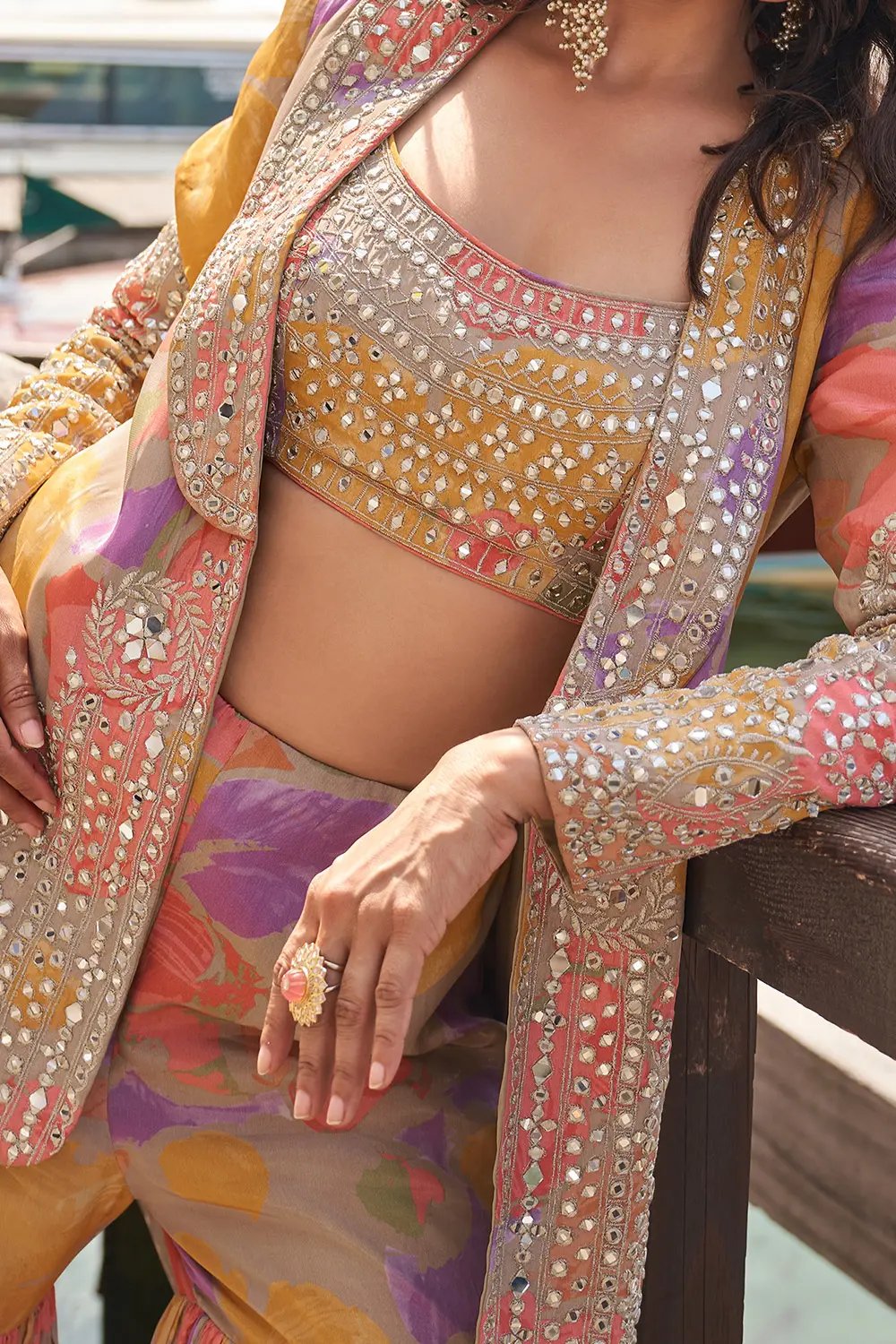 Orange Sharara Suit fabric texture – real Chinnon silk close-up
