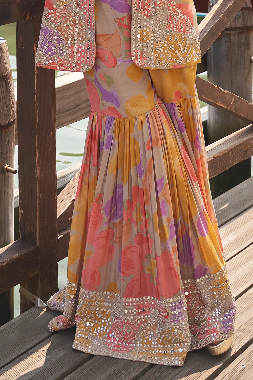 Complete Orange Sharara Suit set on mannequin – back view