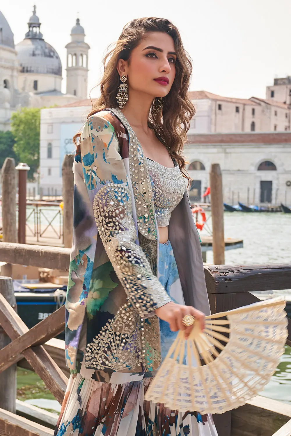 Blue & Grey Sharara Set blouse and sharara bottom