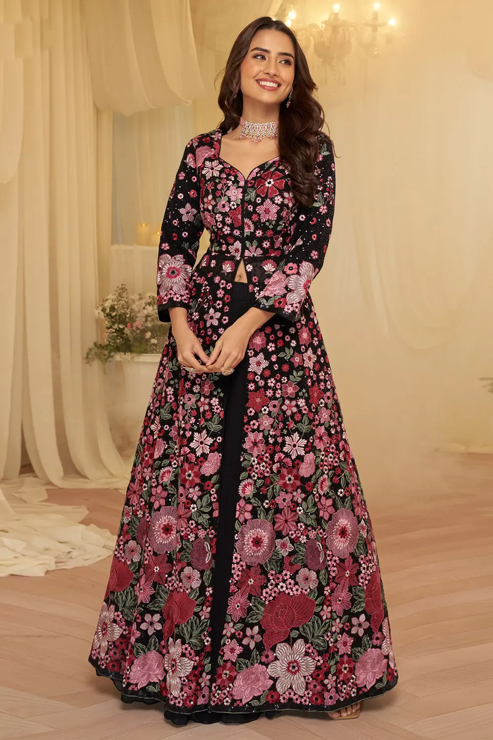 Stunning Black Anarkali Dress | Heavy Embroidered Georgette Set with Dupatta Stunning Black Anarkali Dress | Heavy Embroidered Georgette Set with Dupatta