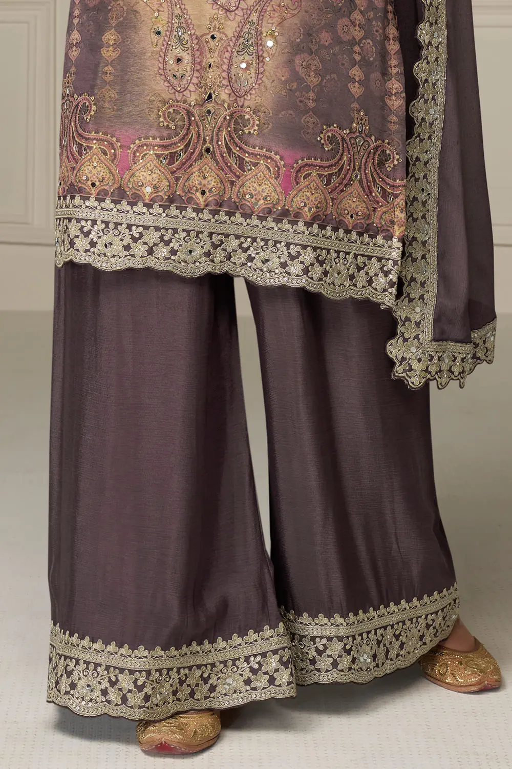 Anarkali style coffee brown kurta set on model