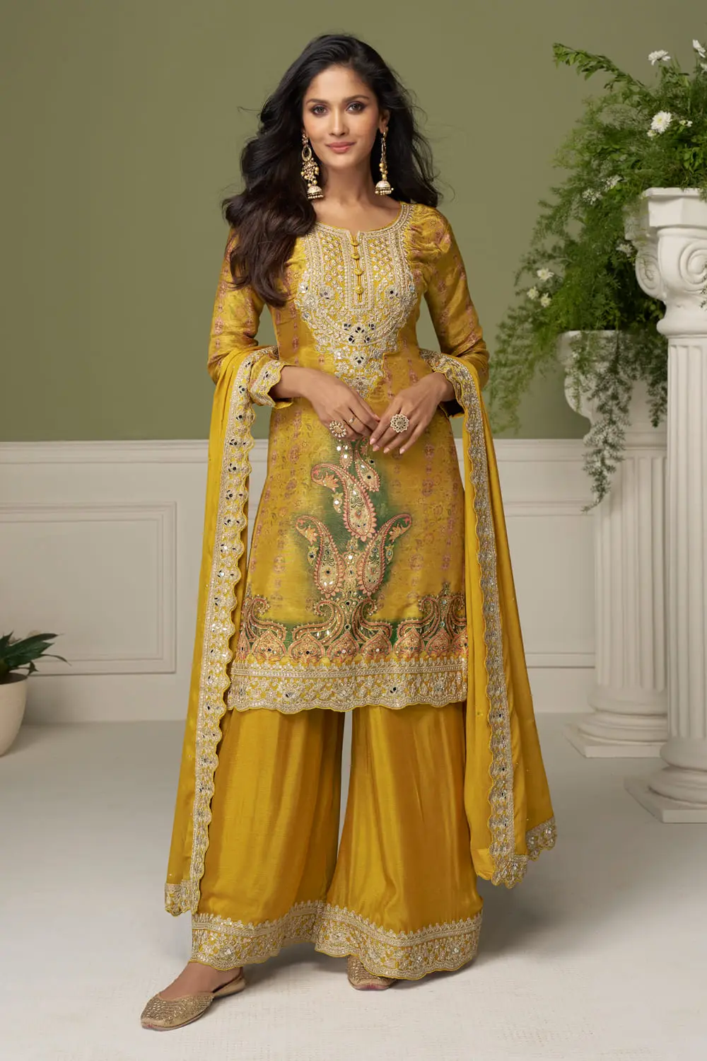 Real Chinon dupatta of mustard kurta set