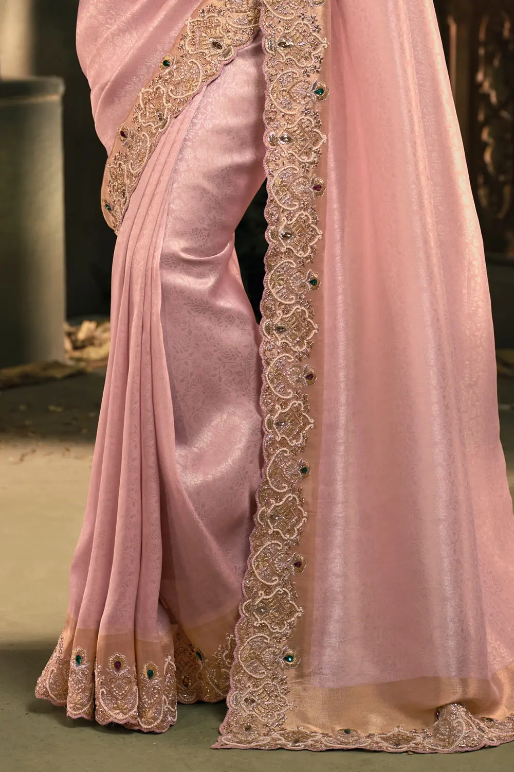 Blouse piece and fabric texture of Pink Indian Wedding Saree