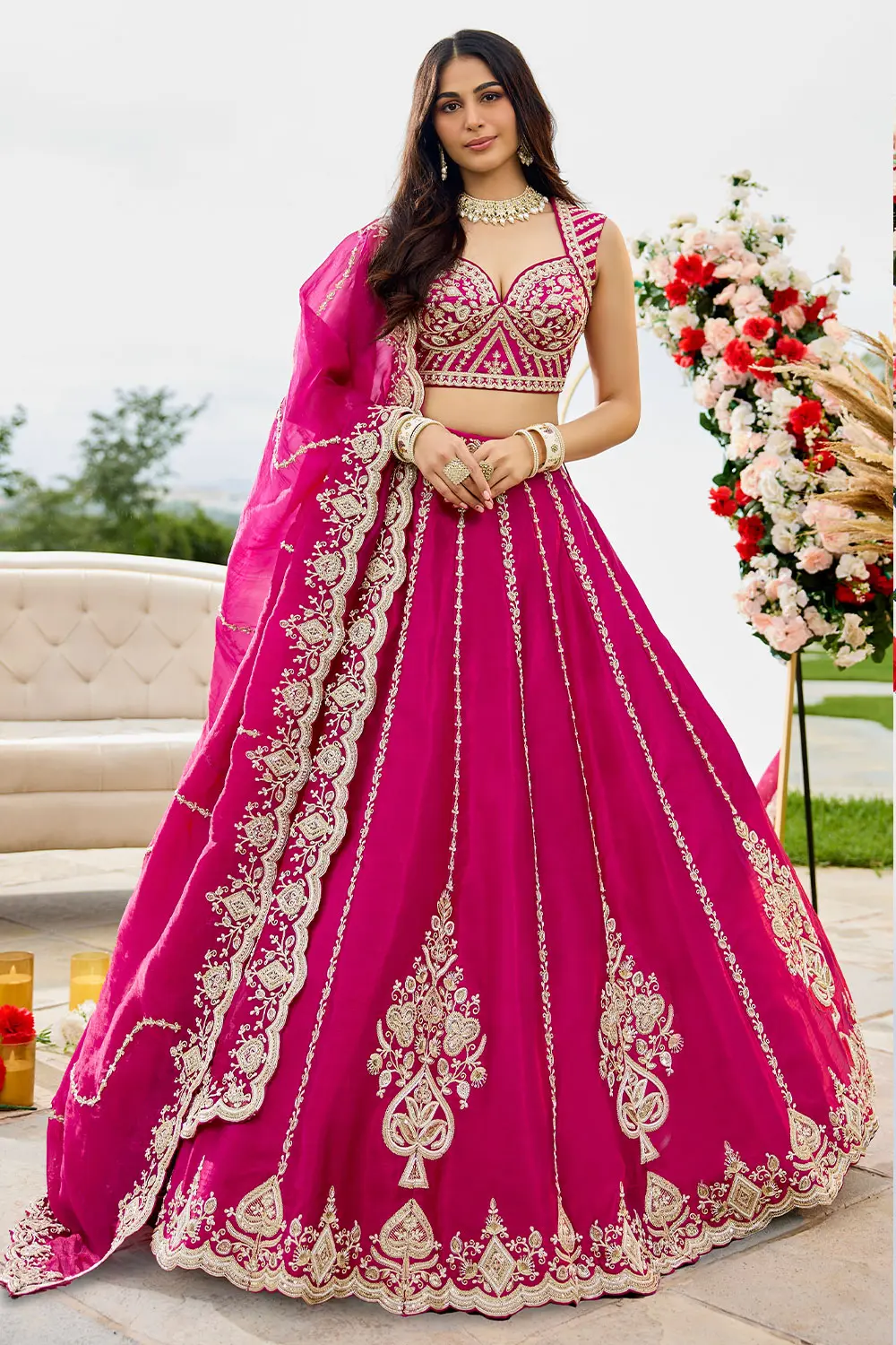Hot Pink Silk Lehenga Set – Sequined & Embroidered Semi-Stitched Hot Pink Silk Lehenga Set – Sequined & Embroidered Semi-Stitched