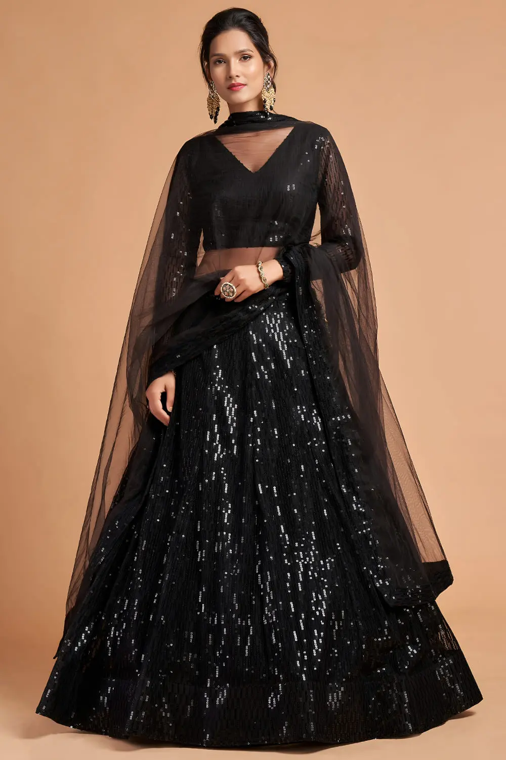 Black Net Lehenga Set | Soft Net Zari Embroidered Ghagra Choli for Parties Black Net Lehenga Set | Soft Net Zari Embroidered Ghagra Choli for Parties