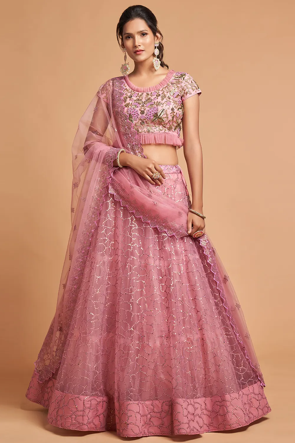 Dusty Pink Net Lehenga Set | Soft Net Zari Sequins Embroidered Net Wala Lehenga Dusty Pink Net Lehenga Set | Soft Net Zari Sequins Embroidered Net Wala Lehenga