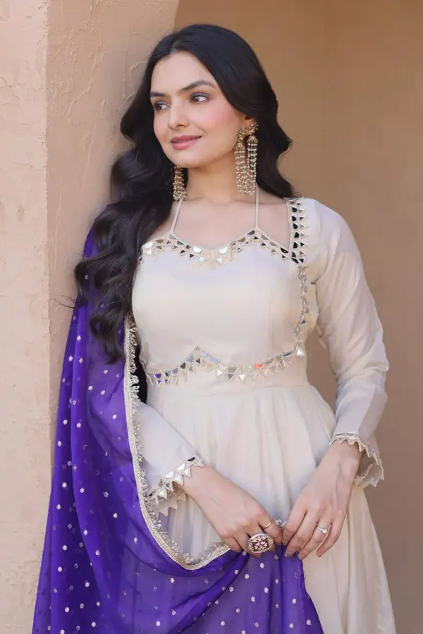 Blue moss dupatta with butti weaving and designer lace border