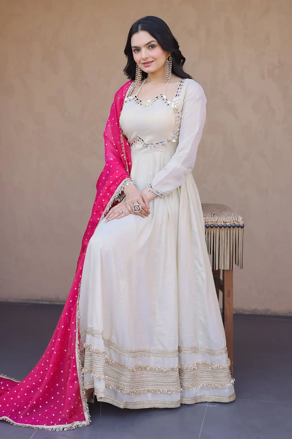 Anarkali Gown with Pink Dupatta