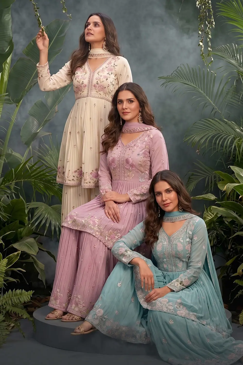 Flared pink chinon sharara with graceful wide-leg drape