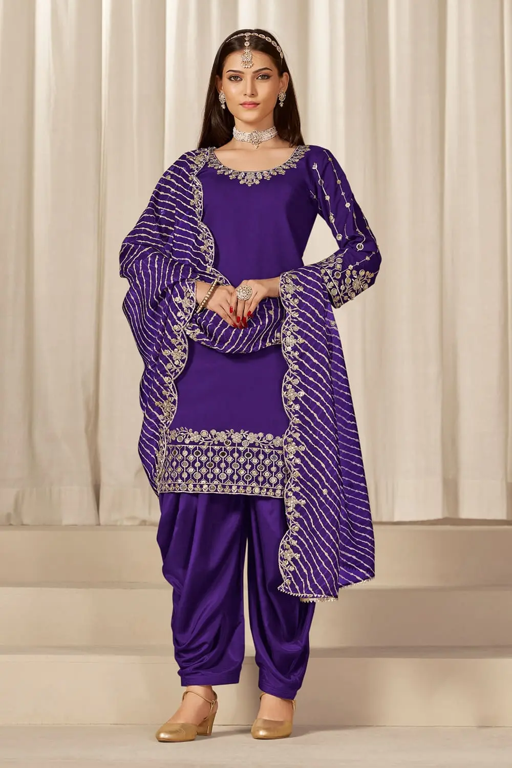 Deep Purple Patiala Suit with Chanderi Silk Top and Soft Organza Dupatta Deep Purple Patiala Suit with Chanderi Silk Top and Soft Organza Dupatta