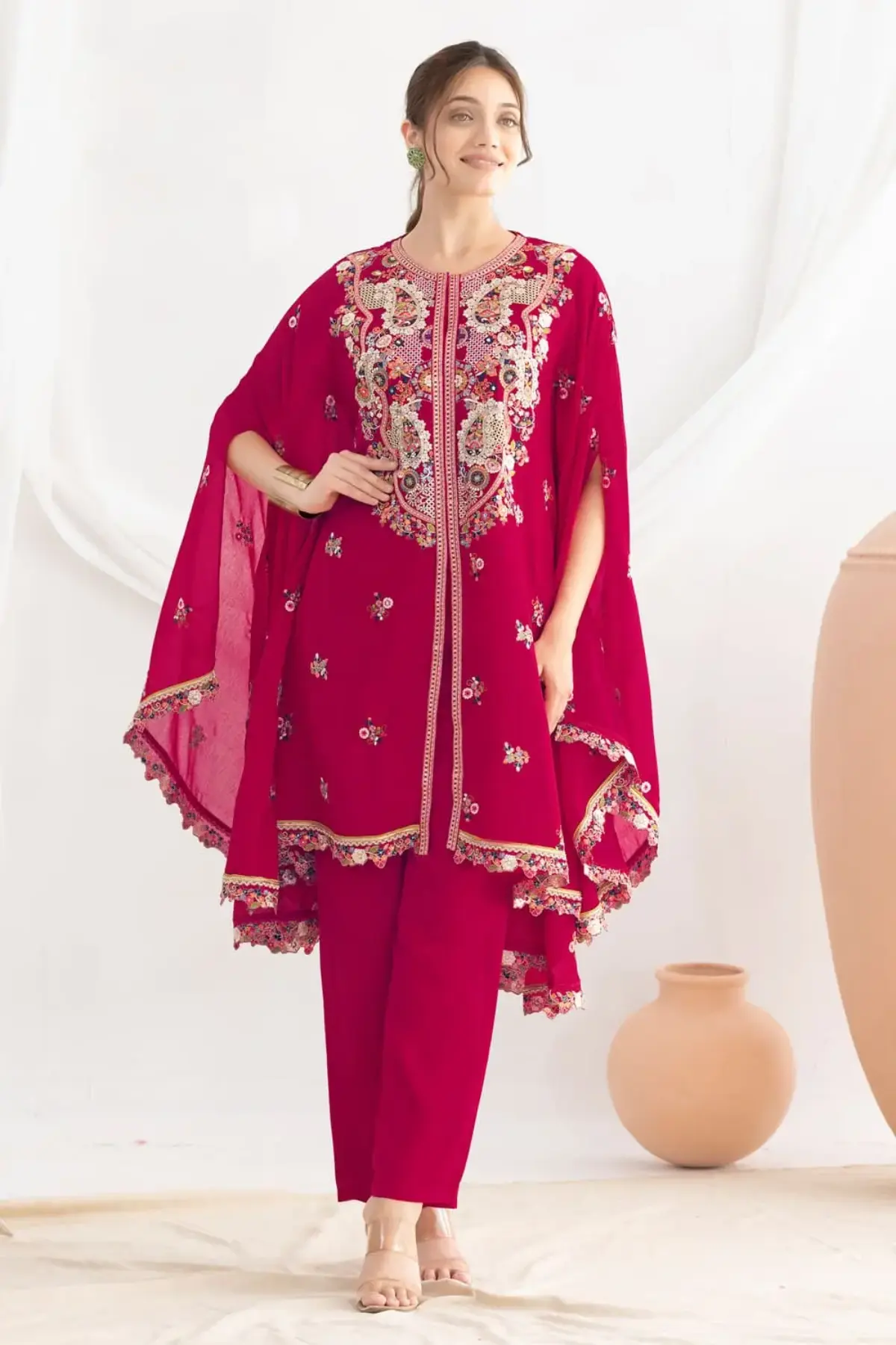 cigarette pants salwar kameez Bollywood Outfits Buy Luxurious Pink Georgette Pant Suit With Resham Work All the dress are hand wash and do not use any harsh detergent Cigarette Pants Kurta Sets Online