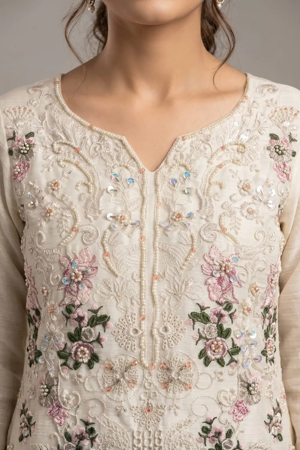 White and black embroidered chiffon kurta set colour options