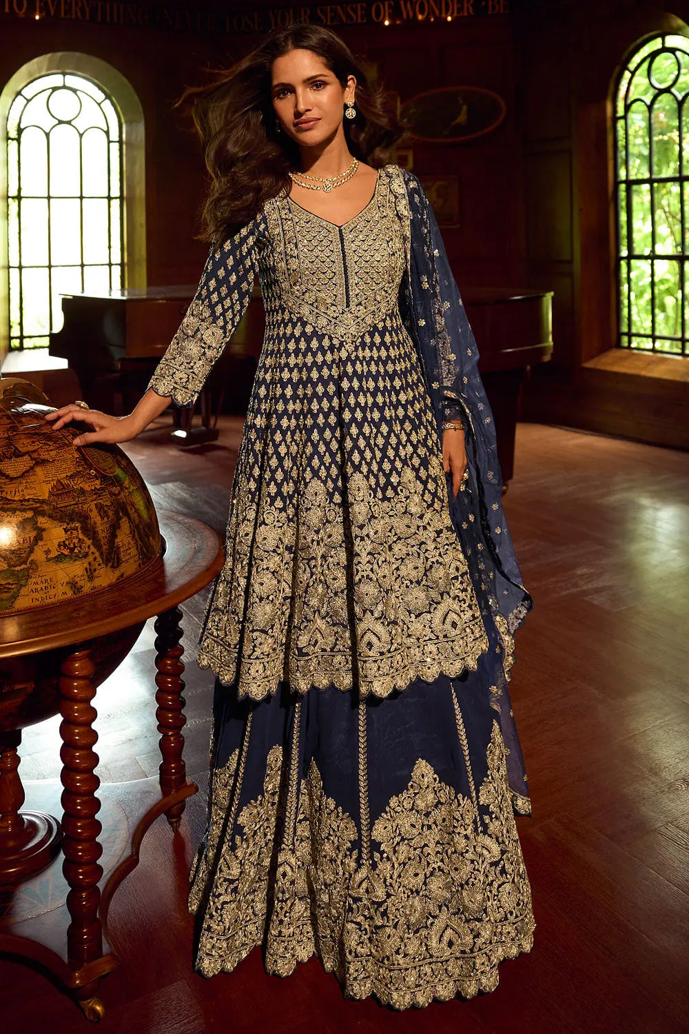 Deep purple mirror work kurti lehenga with hand embroidery front and back by Khaish