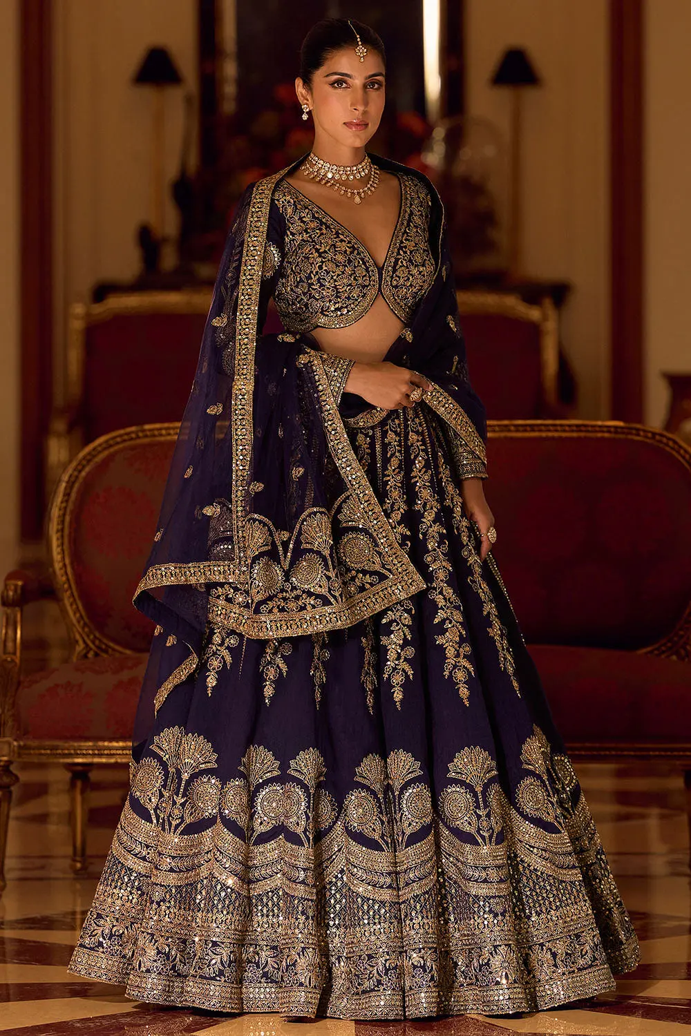 Navy Blue Premium Real Silk Lehenga with Hand Mirror Embroidery and Embroidered Silk Dupatta Navy Blue Premium Real Silk Lehenga with Hand Mirror Embroidery and Embroidered Silk Dupatta