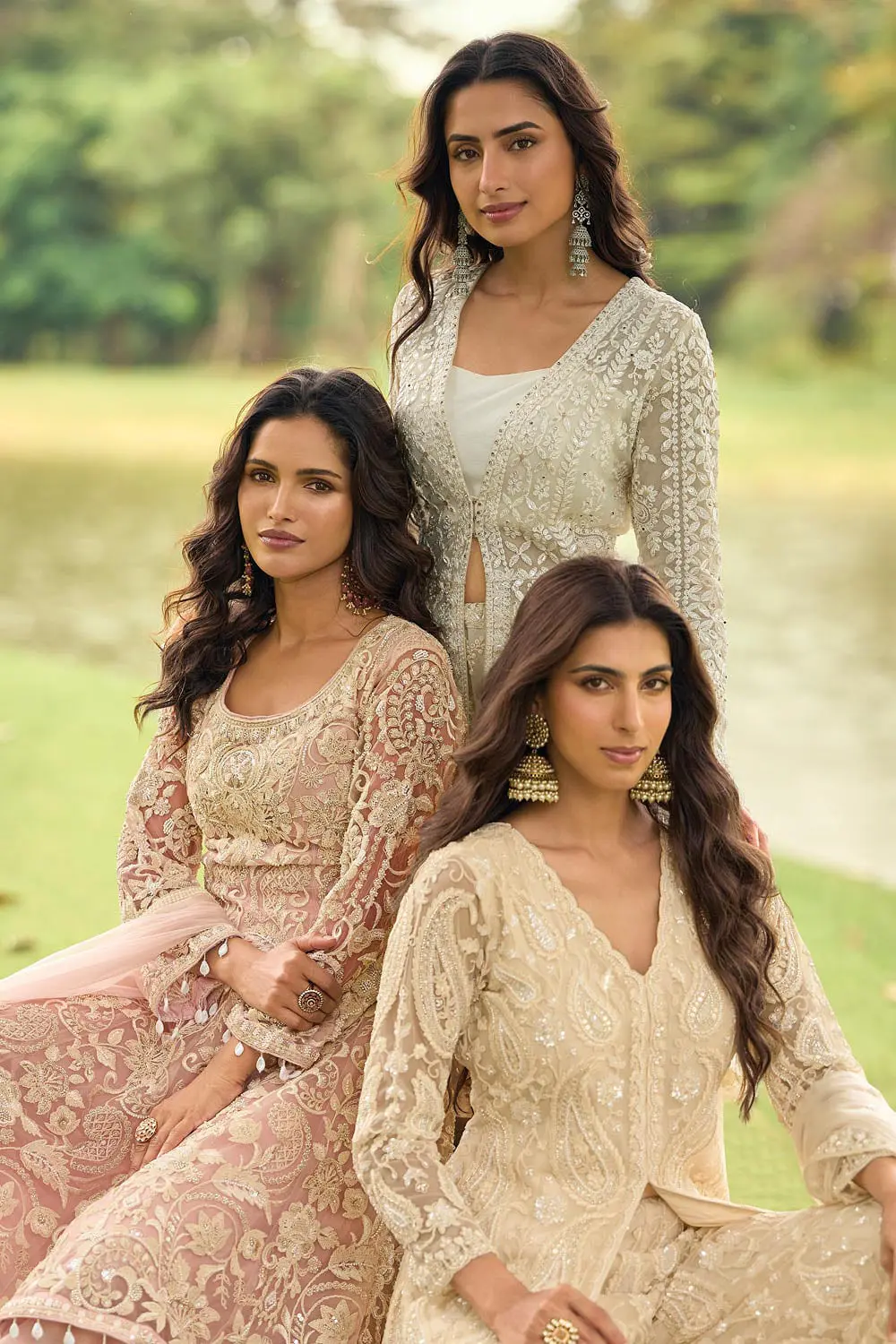 Beige, light gold and ivory real premium net palazzo set colour options