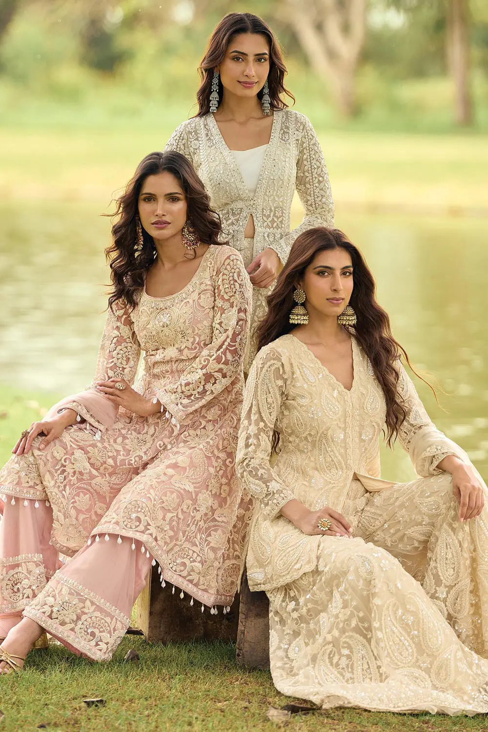 Light gold and ivory real premium net palazzo set colour options