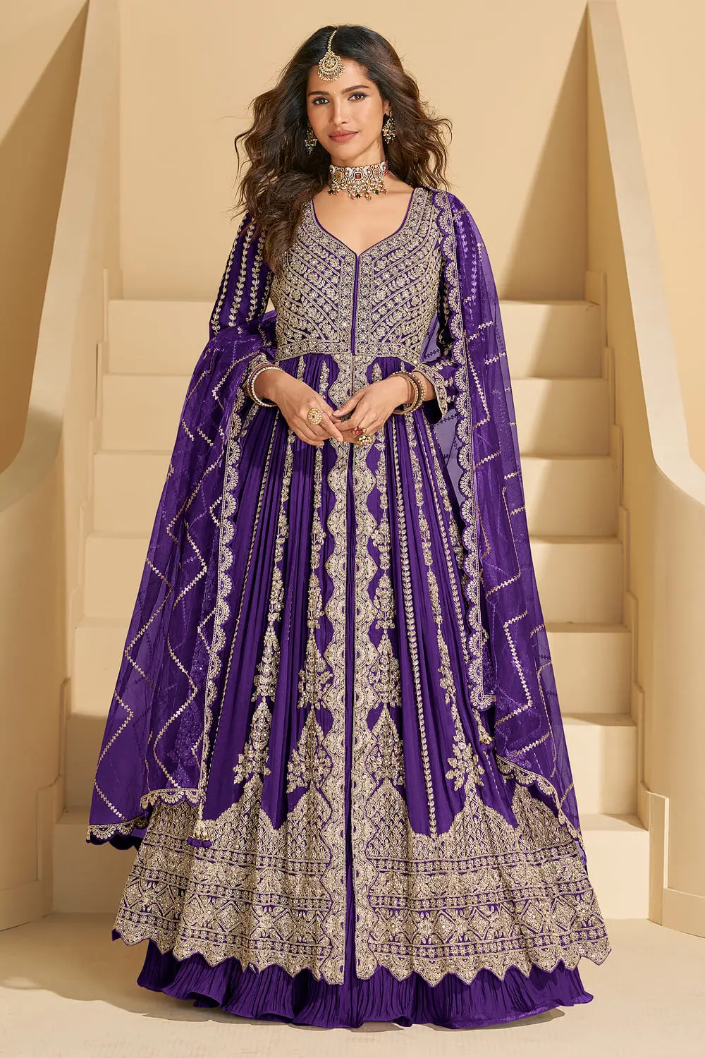 Spectacular Hot Pink Heavy Embroidered Front-Cut Anarkali Suit With Skirt Spectacular Hot Pink Heavy Embroidered Front-Cut Anarkali Suit With Skirt